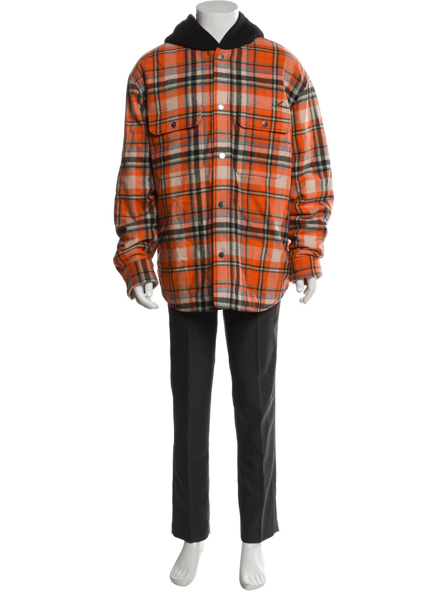 Amiri Wool Plaid Print Overcoat