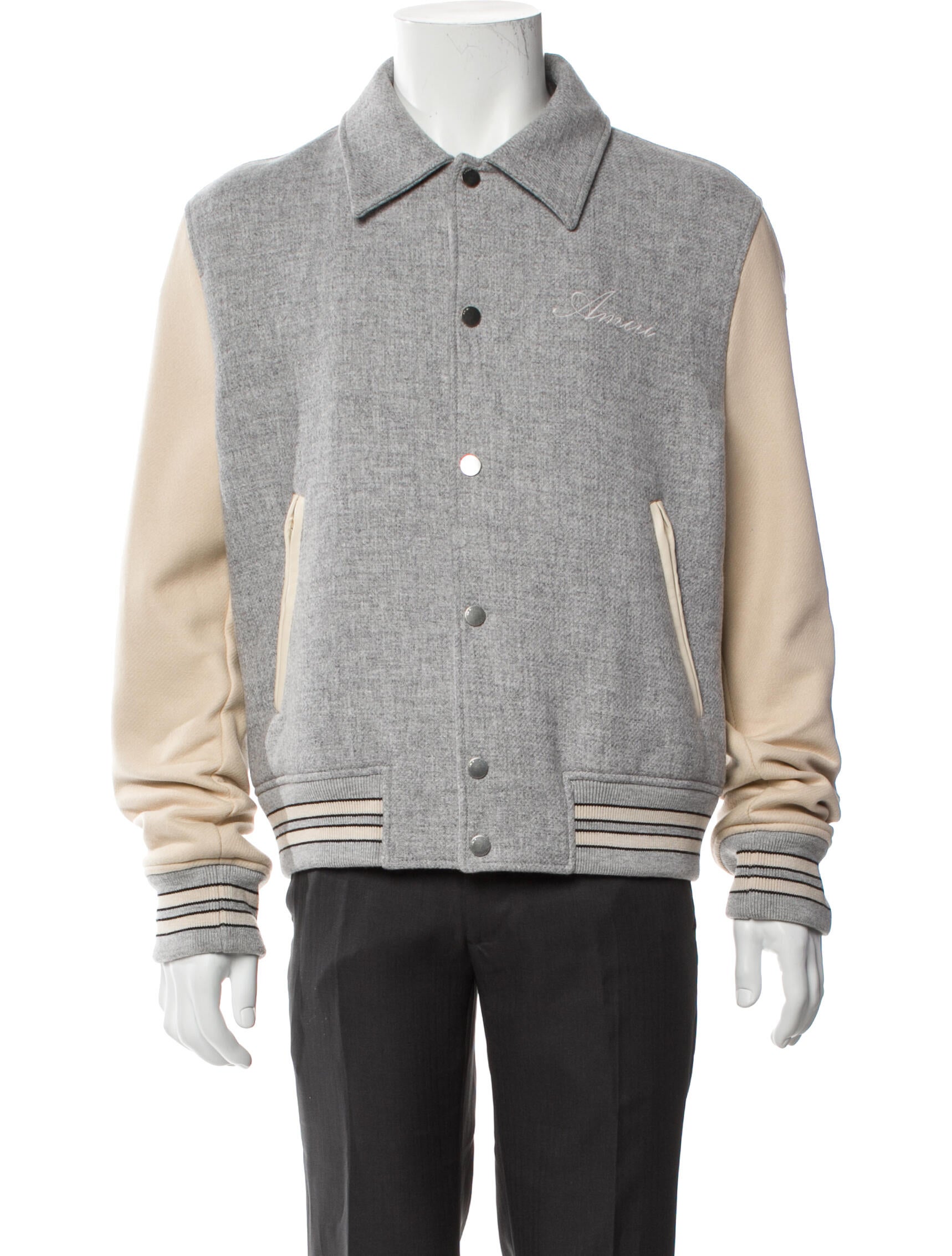 Amiri Wool Colorblock Pattern Bomber Jacket