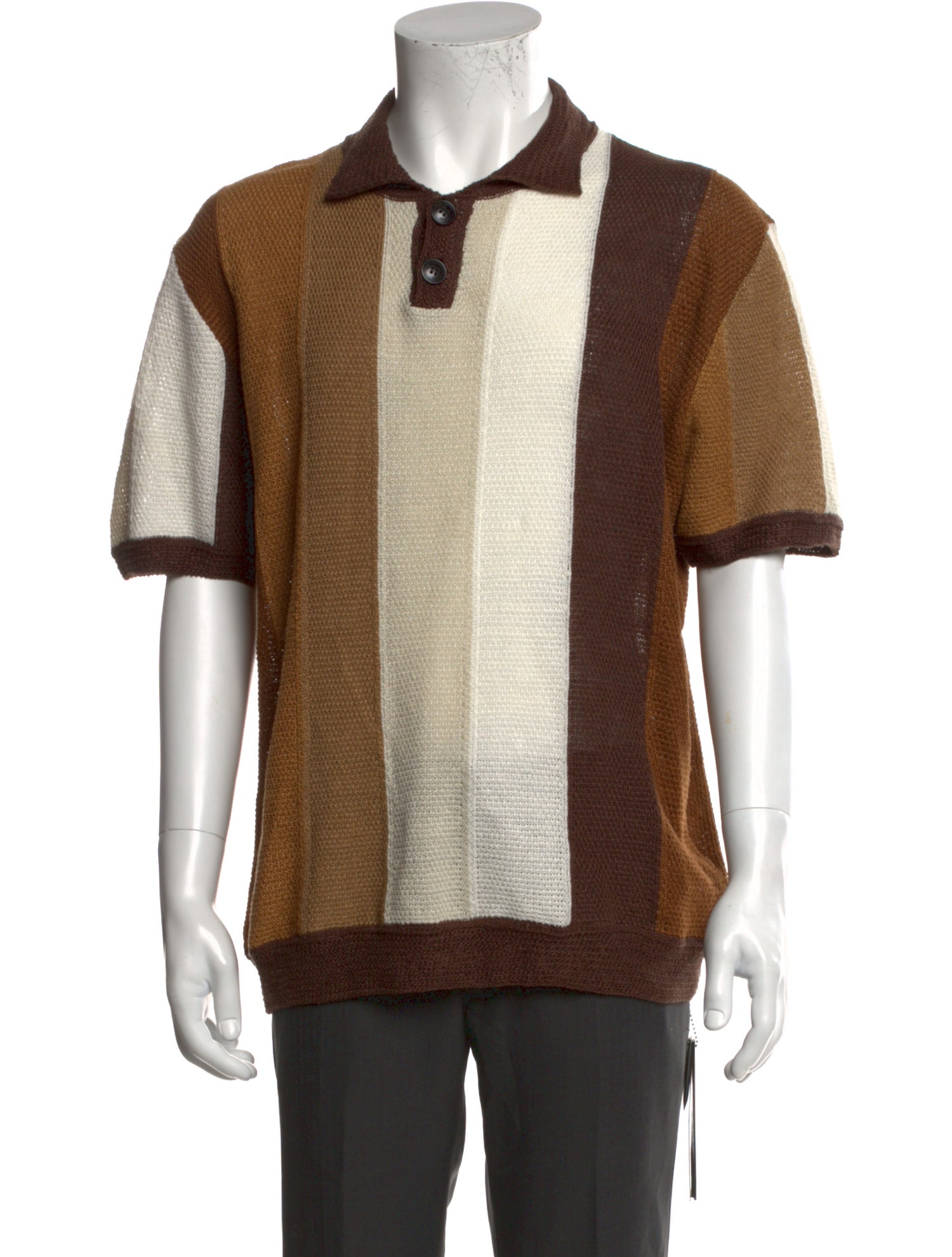 Amiri Linen Colorblock Pattern Polo Sweater w/ Tags