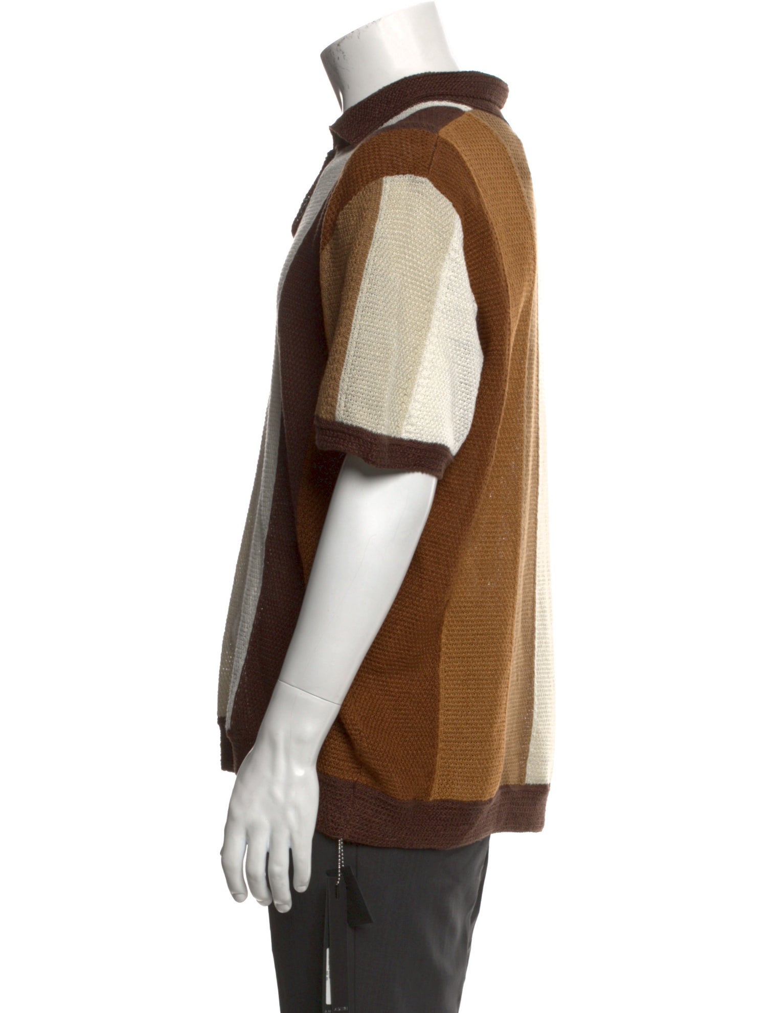 Amiri Linen Colorblock Pattern Polo Sweater w/ Tags