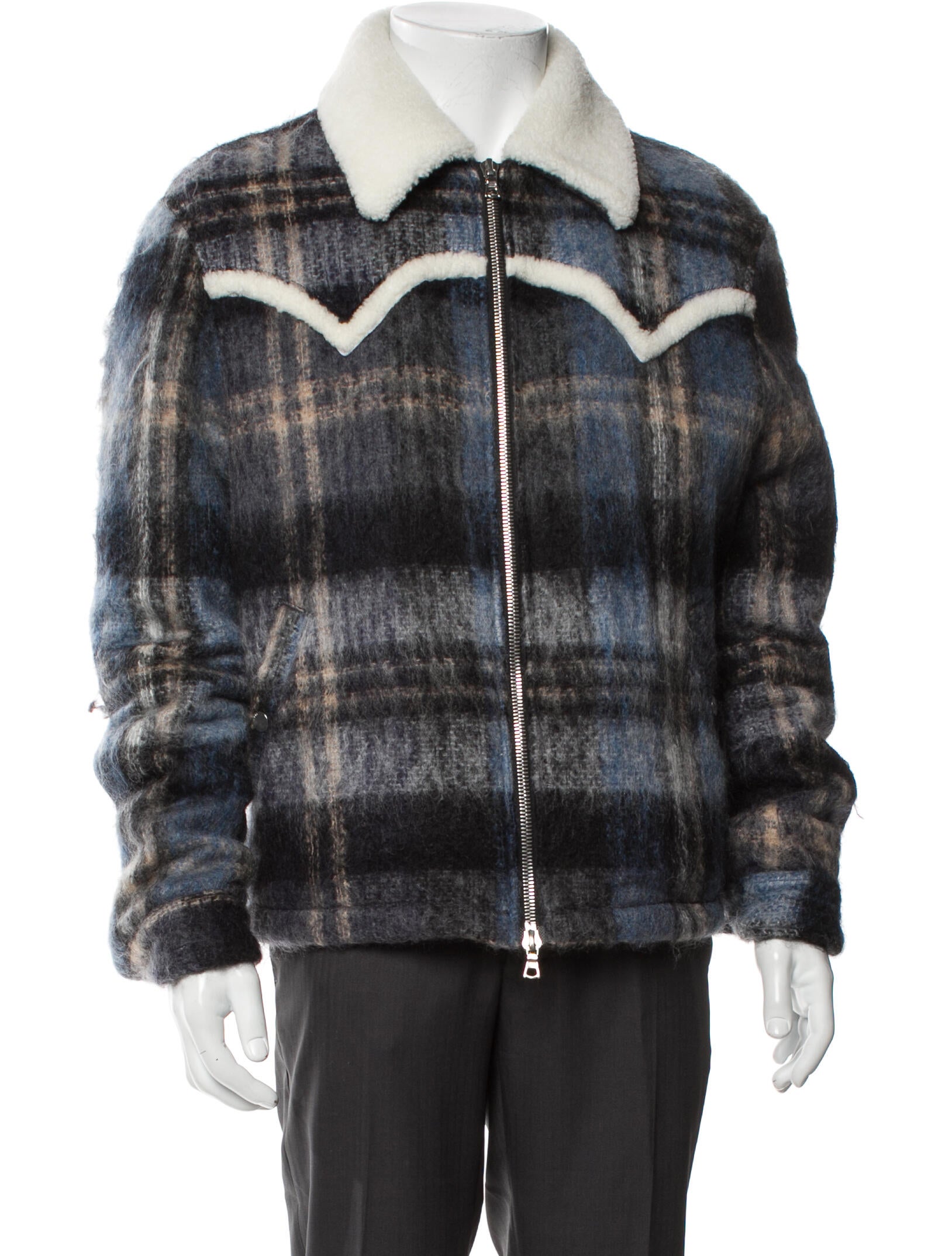 Amiri Mohair Plaid Print Puffer Coat