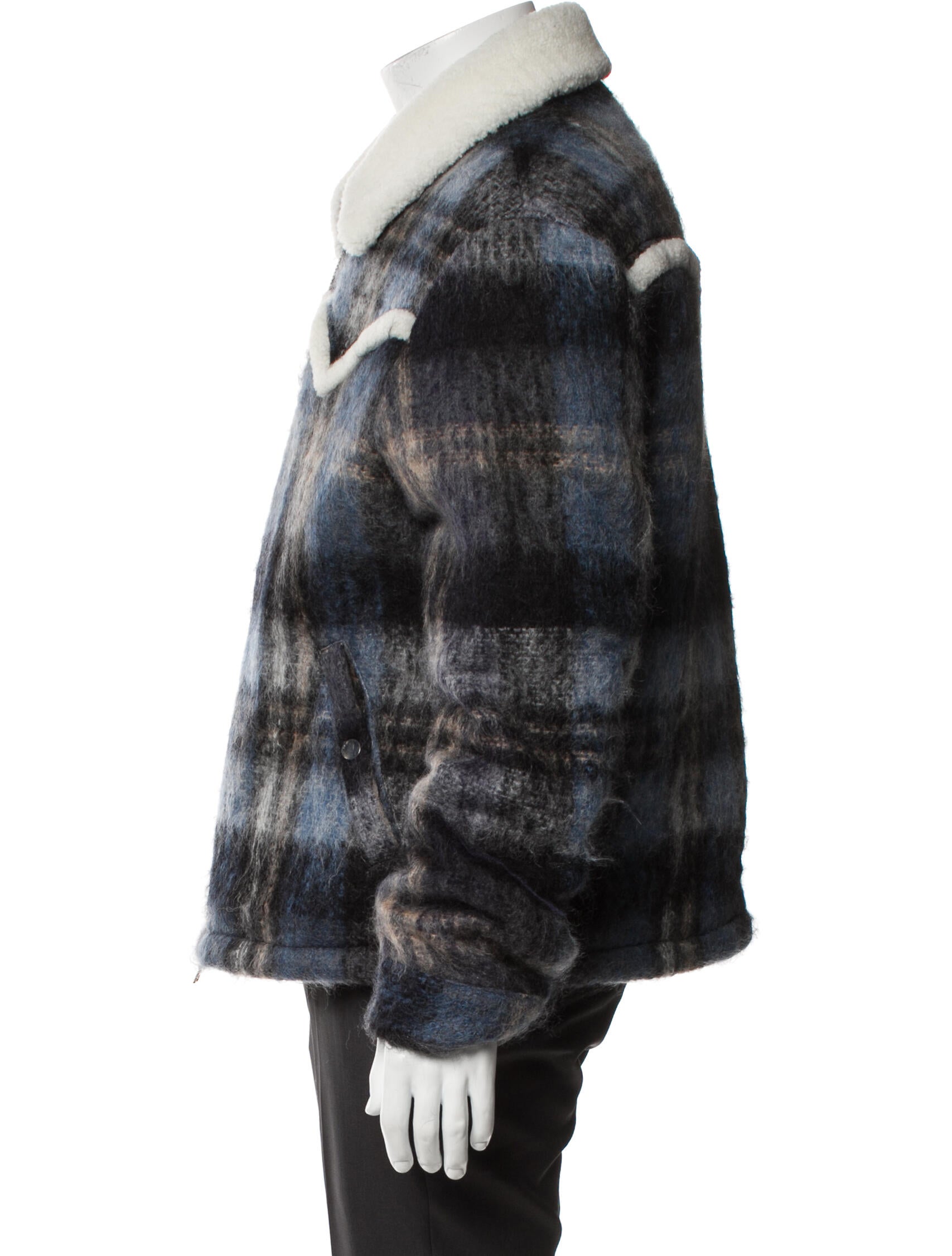 Amiri Mohair Plaid Print Puffer Coat