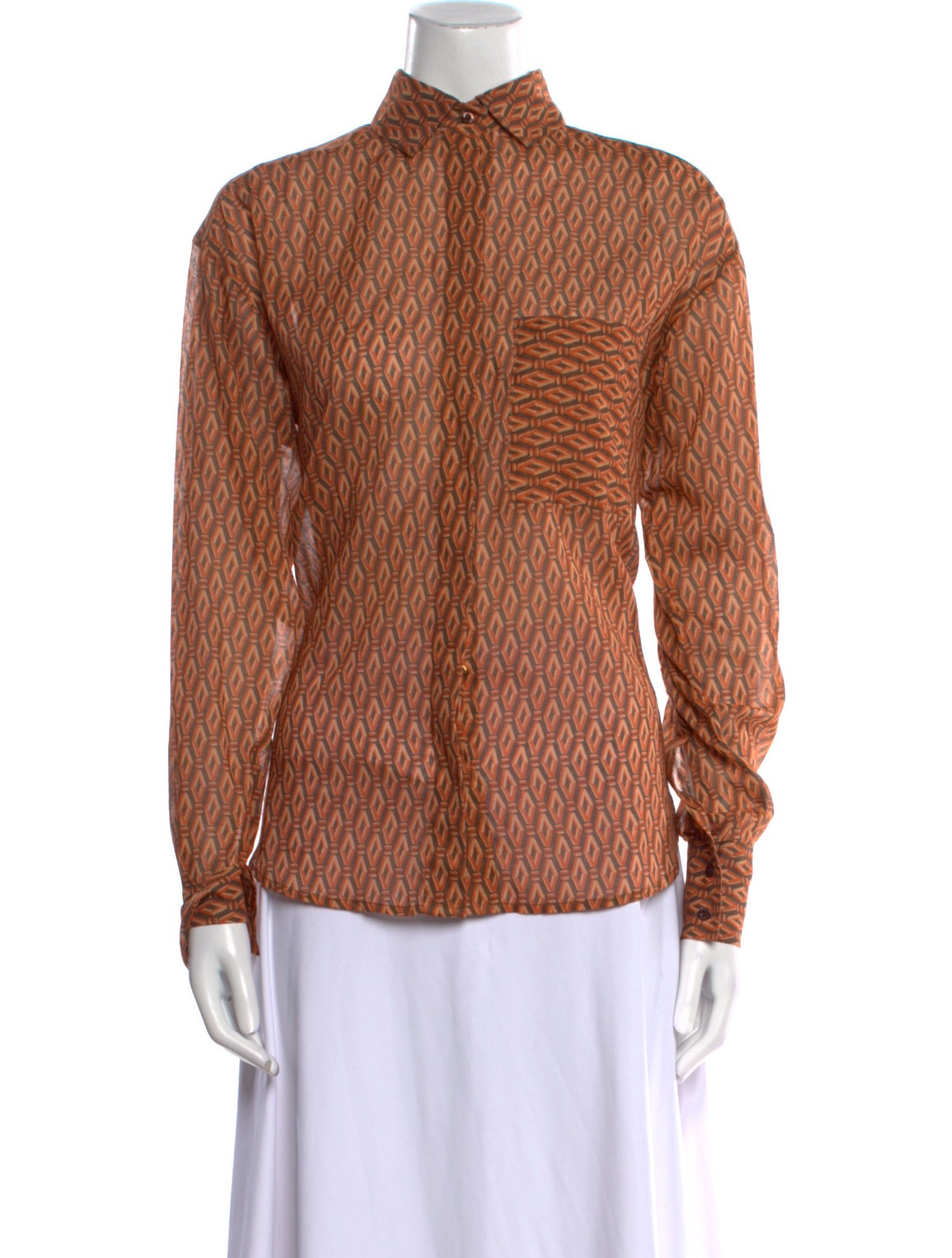 Aman Printed Mock Neck Button-Up Top w/ Tags