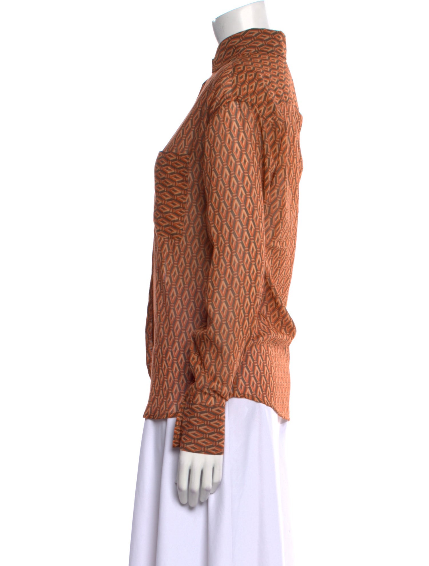 Aman Printed Mock Neck Button-Up Top w/ Tags