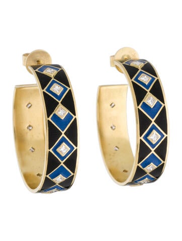 Amrapali Hoop 18K Enamel & Diamond Earrings