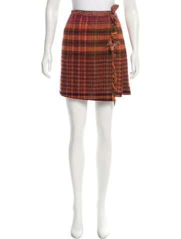 Anna Sui Plaid Fringe-Accented Skirt