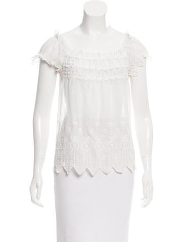 Anna Sui Embroidered Short Sleeve Top