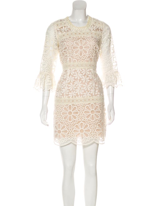 Anna Sui Lace Sheer-Accented Dress beige