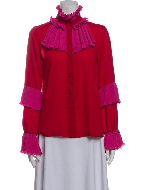 Anna Sui Mock Neck Long Sleeve Blouse Red