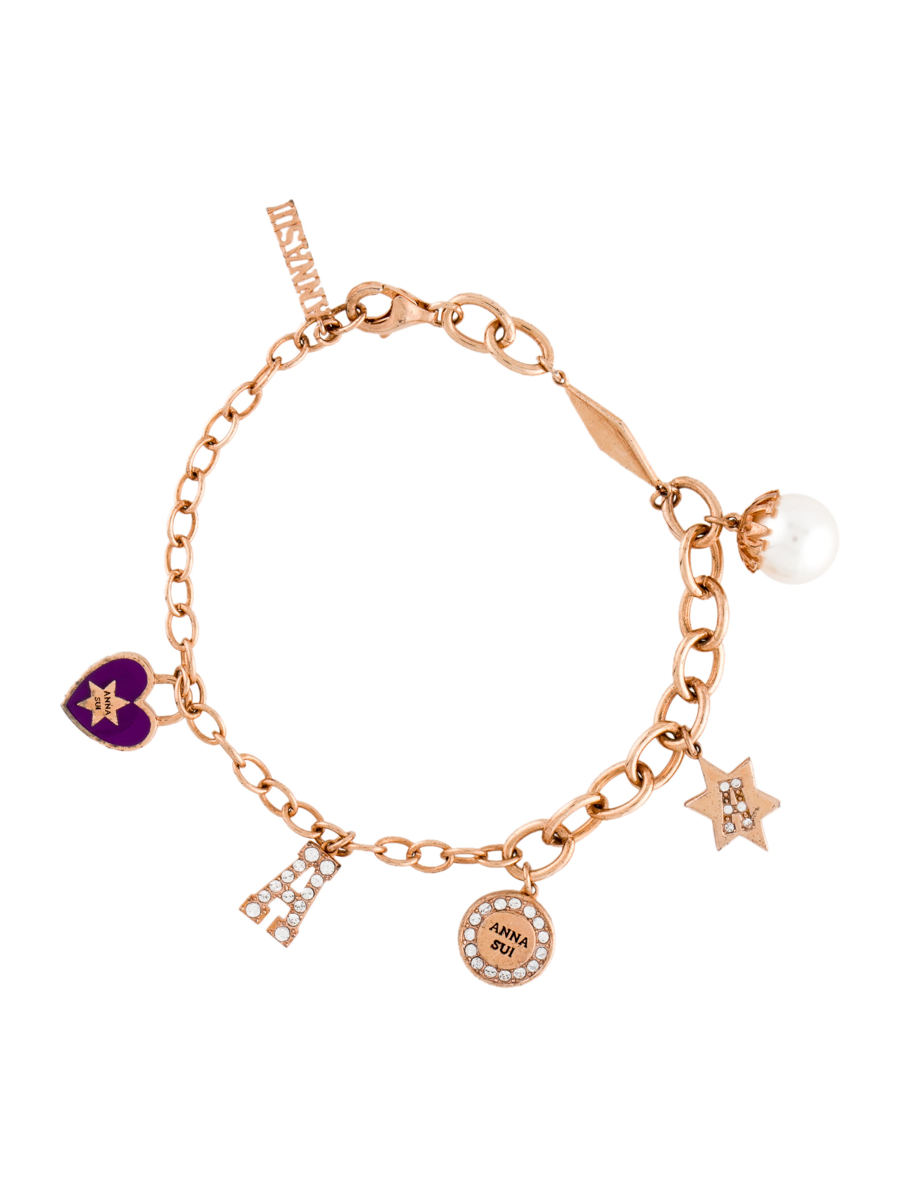 Anna Sui Faux Pearl & Crystal Charm Bracelet