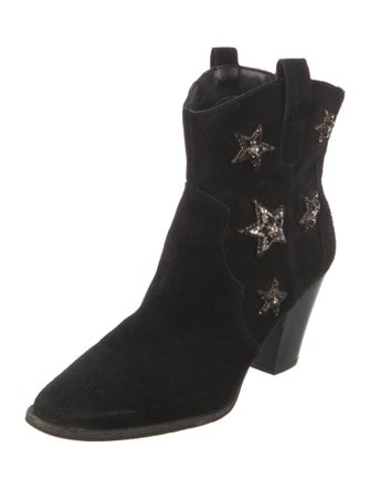 Anna Sui Suede Graphic Print Western Boots