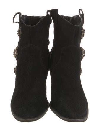 Anna Sui Suede Graphic Print Western Boots