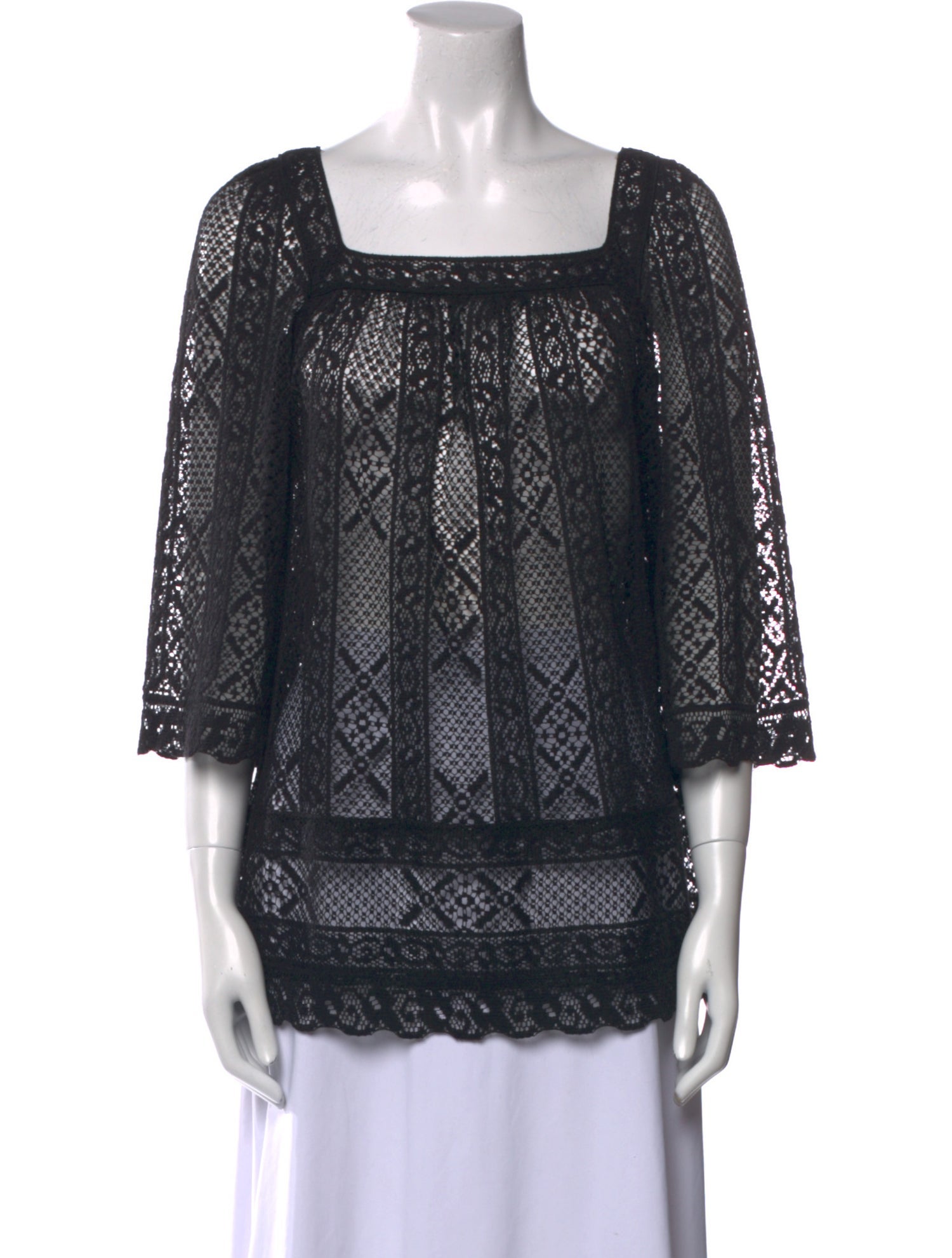 Anna Sui Lace Pattern Square Neckline Tunic
