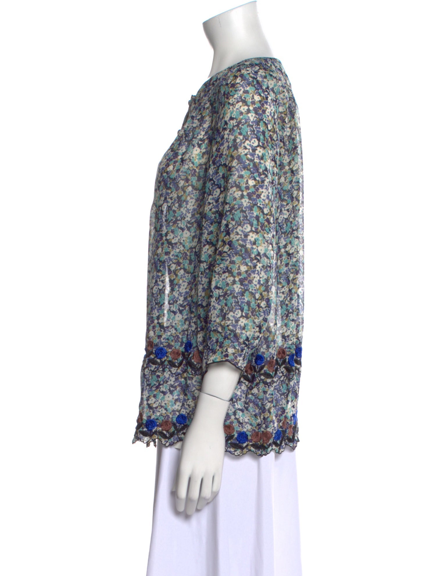 Anna Sui Floral Print Bateau Neckline Blouse