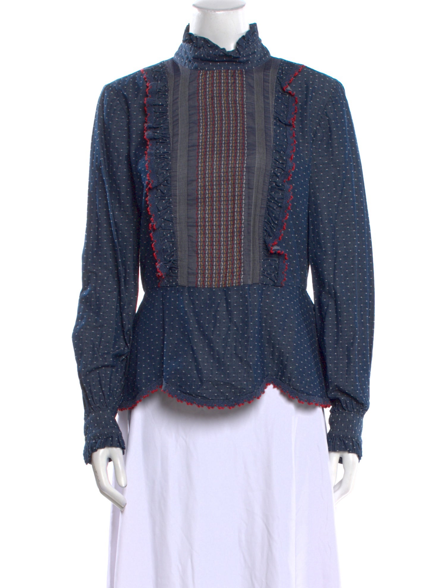 Anna Sui Polka Dot Print Mock Neck Blouse