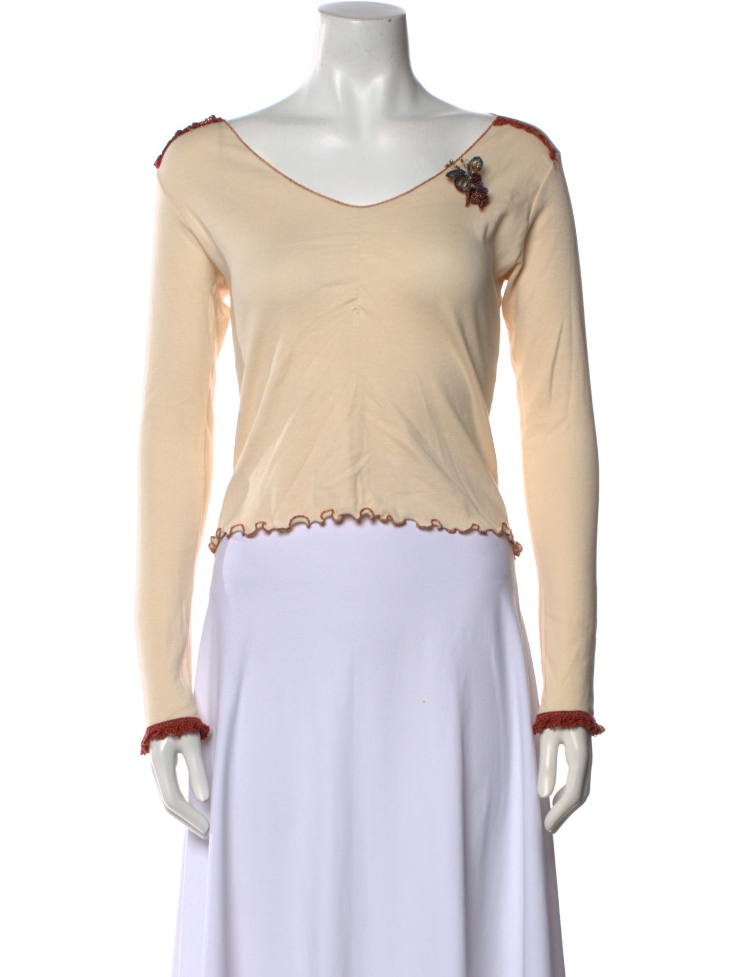 Anna Sui Scoop Neck Long Sleeve Crop Top