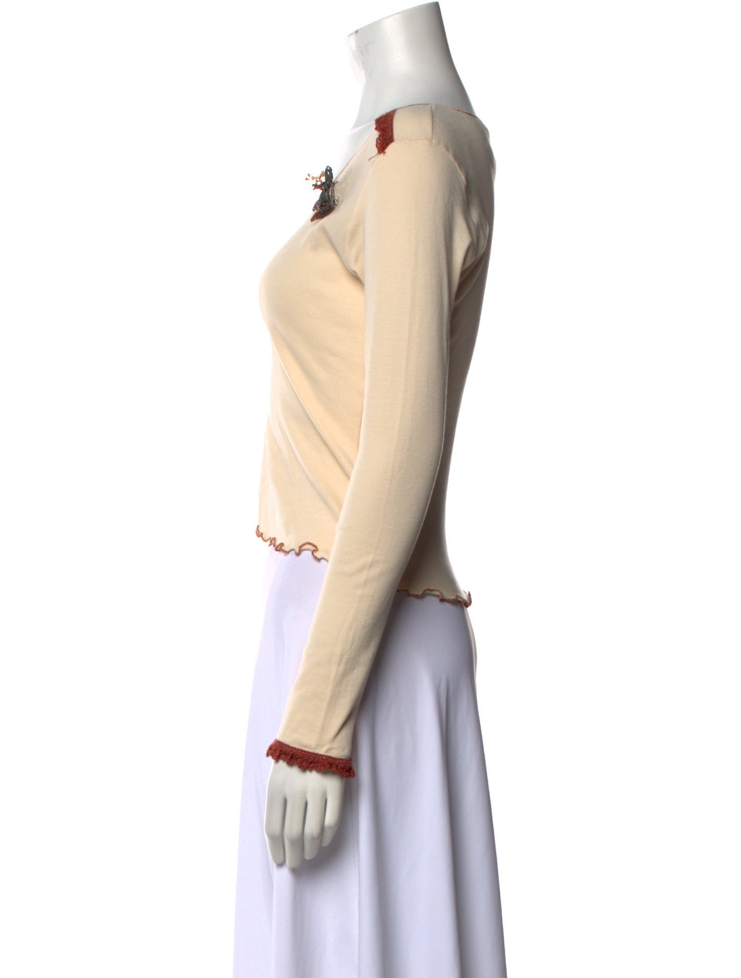 Anna Sui Scoop Neck Long Sleeve Crop Top