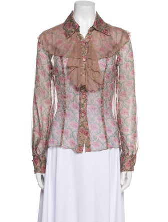 Anna Sui for Anthropologie Silk Floral Print Button-Up Top