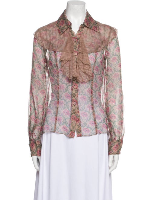 Anna Sui for Anthropologie Silk Floral Print Button-Up Top