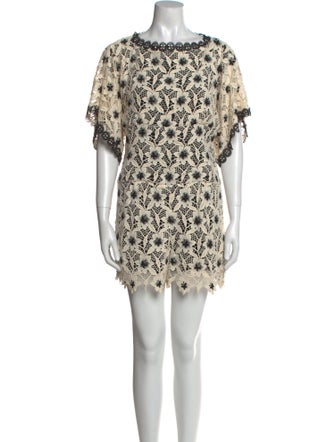 Anna Sui Lace Pattern Crew Neck Romper