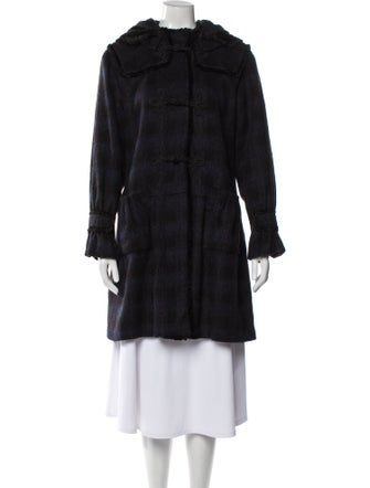 Anna Sui Wool Plaid Print Faux Fur Coat