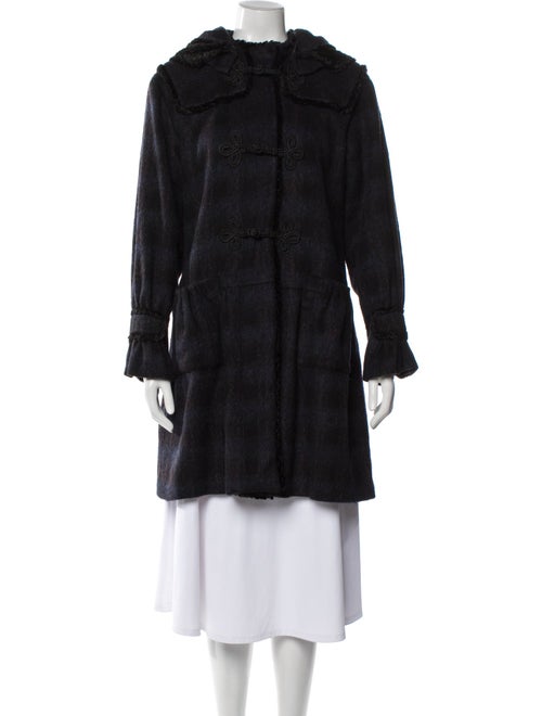 Anna Sui Wool Plaid Print Faux Fur Coat