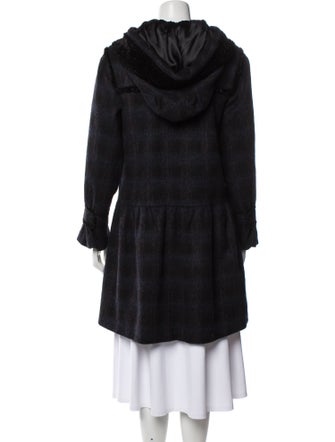 Anna Sui Wool Plaid Print Faux Fur Coat