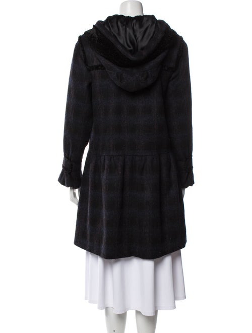 Anna Sui Wool Plaid Print Faux Fur Coat