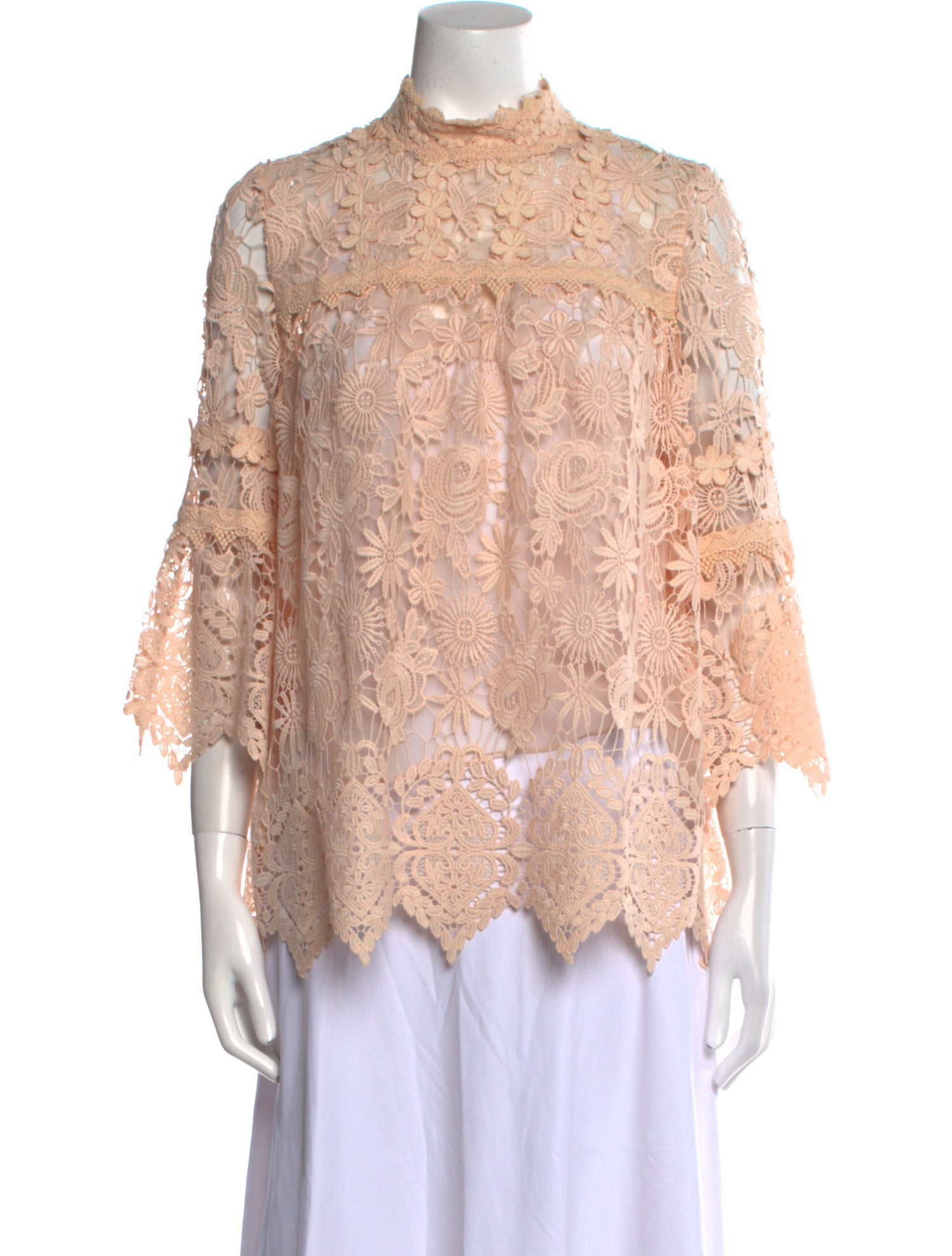 Anna Sui Lace Pattern Mock Neck Blouse