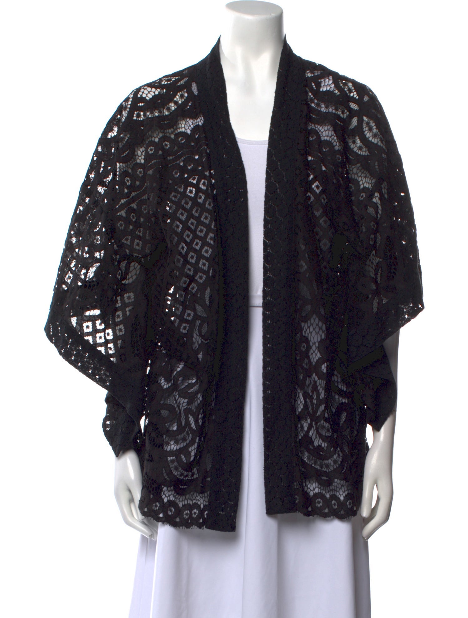 Anna Sui Lace Pattern Open Front Sweater