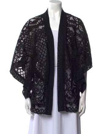 Anna Sui Lace Pattern Open Front Sweater