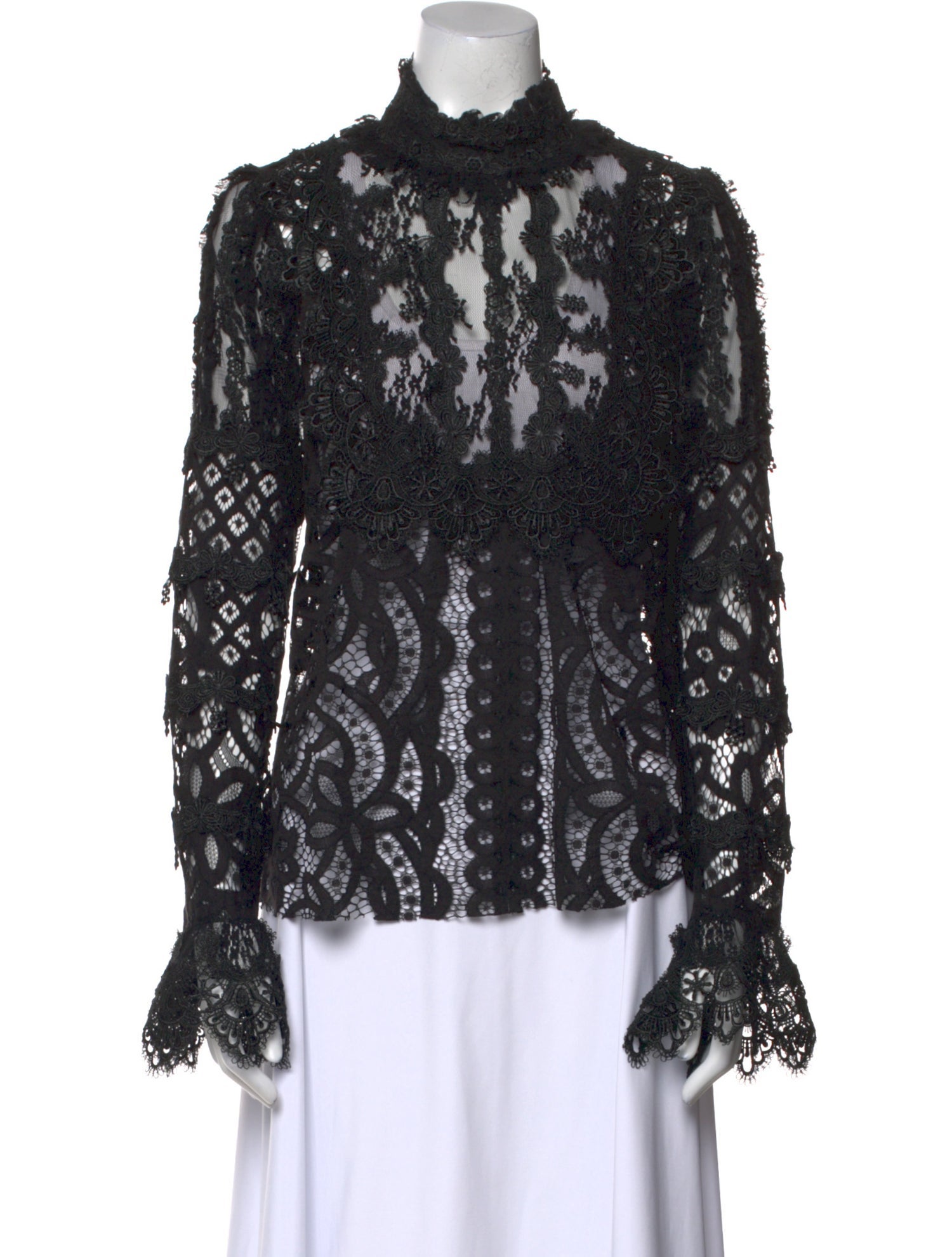 Anna Sui Lace Pattern Mock Neck Blouse