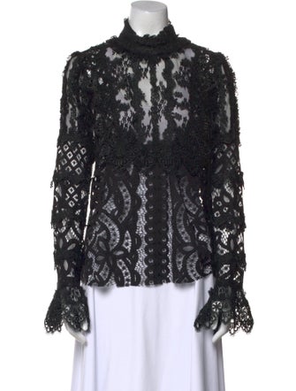 Anna Sui Lace Pattern Mock Neck Blouse