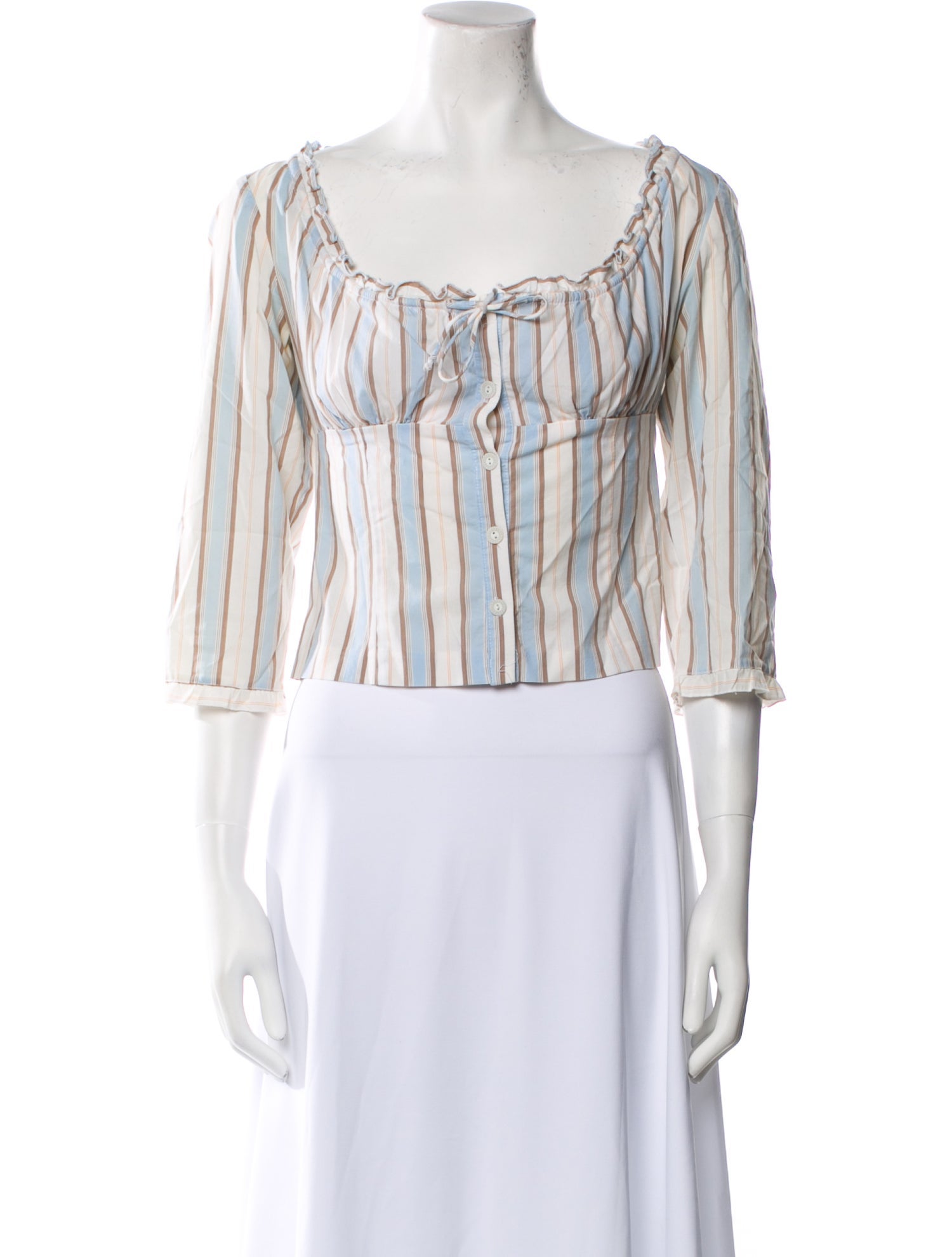 Anna Sui Striped Square Neckline Crop Top