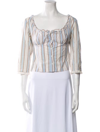 Anna Sui Striped Square Neckline Crop Top