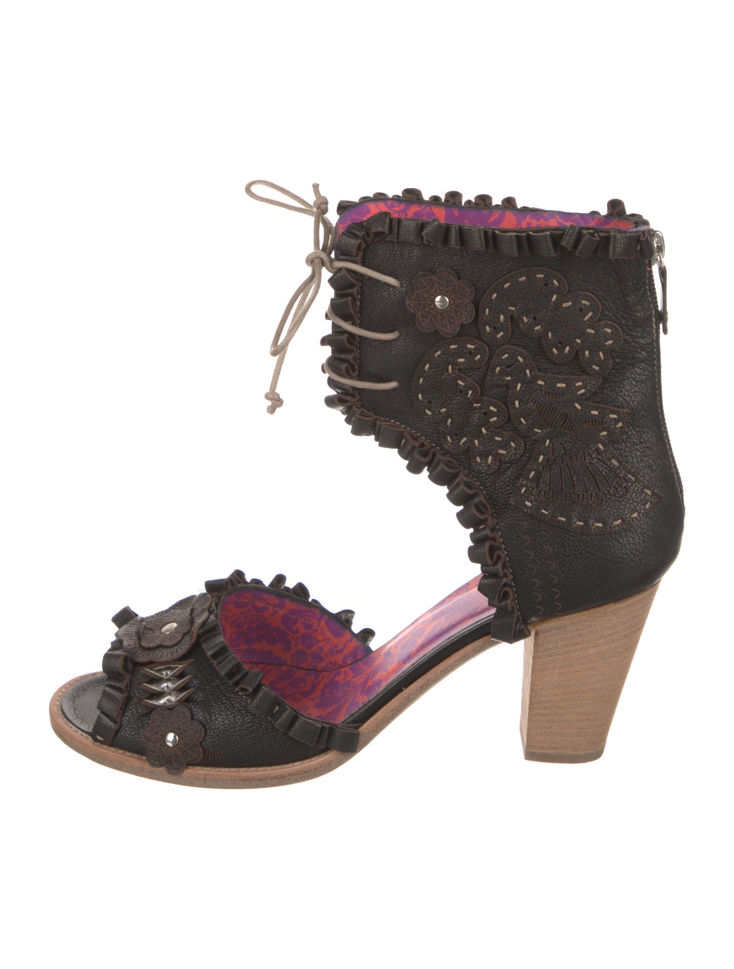 Anna Sui Leather Whipstitch Trim Sandals