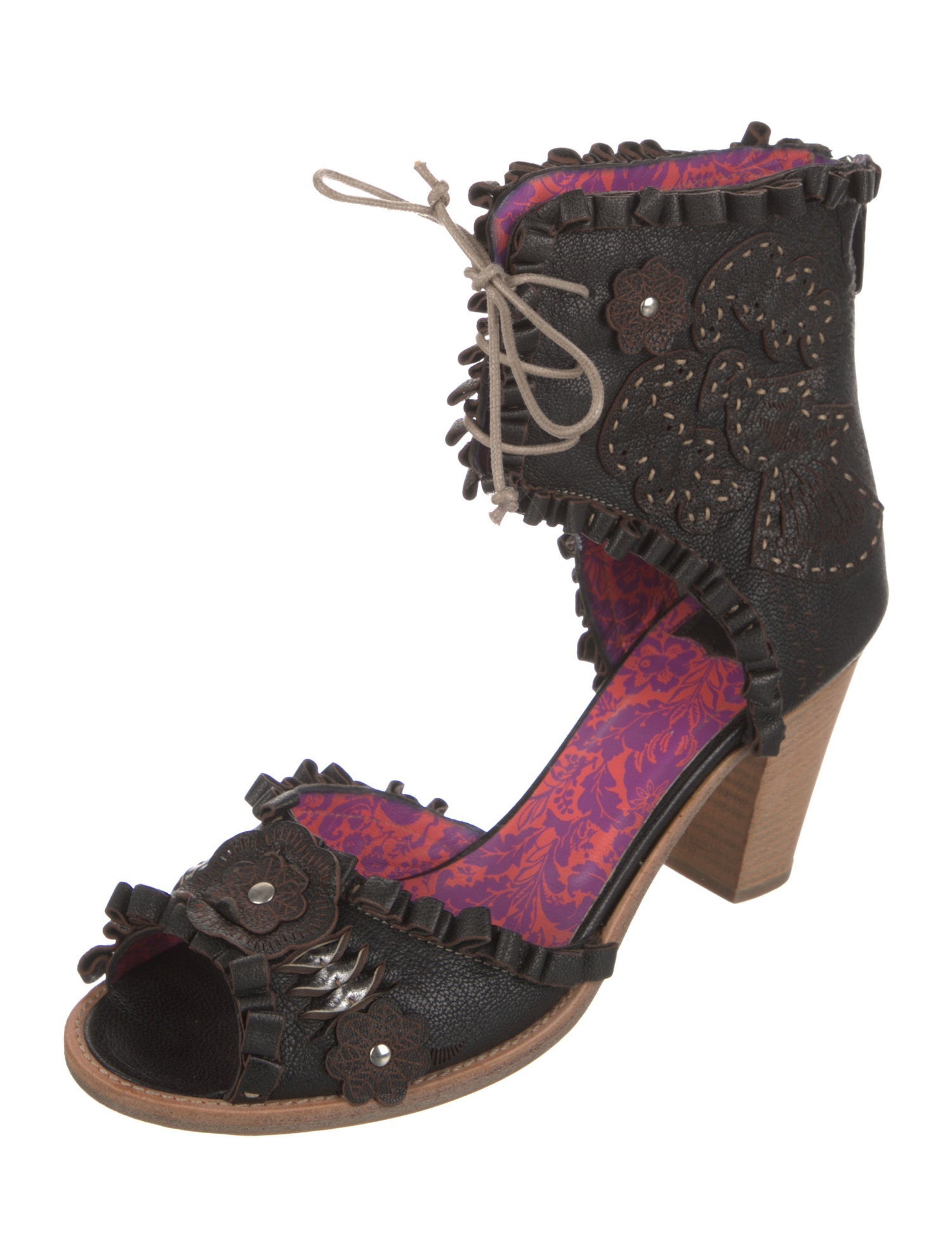 Anna Sui Leather Whipstitch Trim Sandals