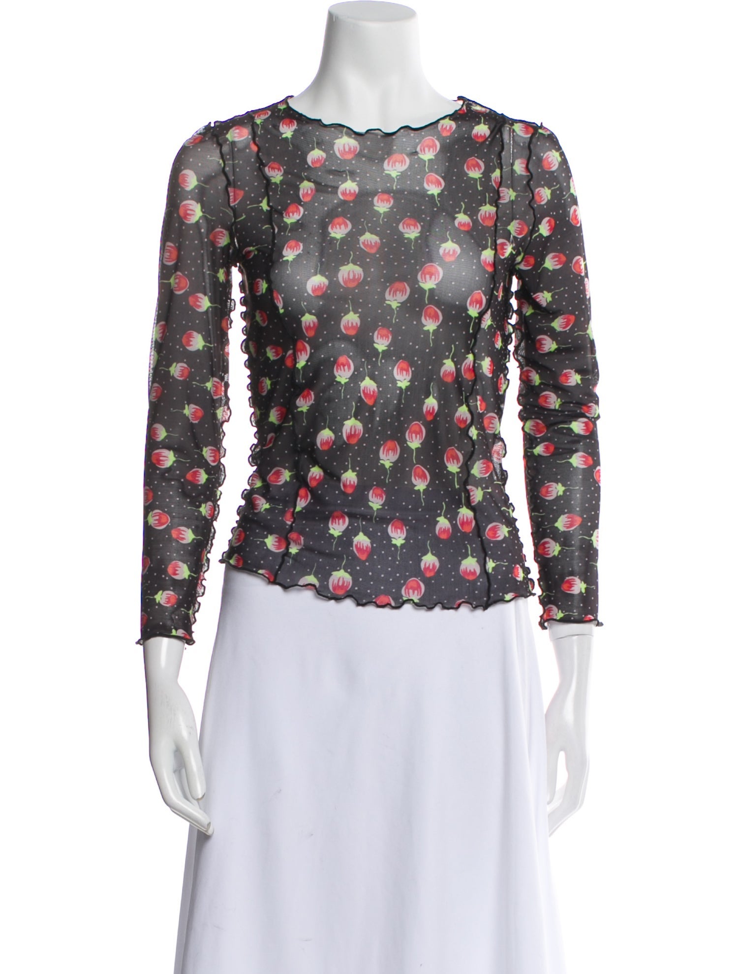 Anna Sui Floral Print Bateau Neckline Crop Top
