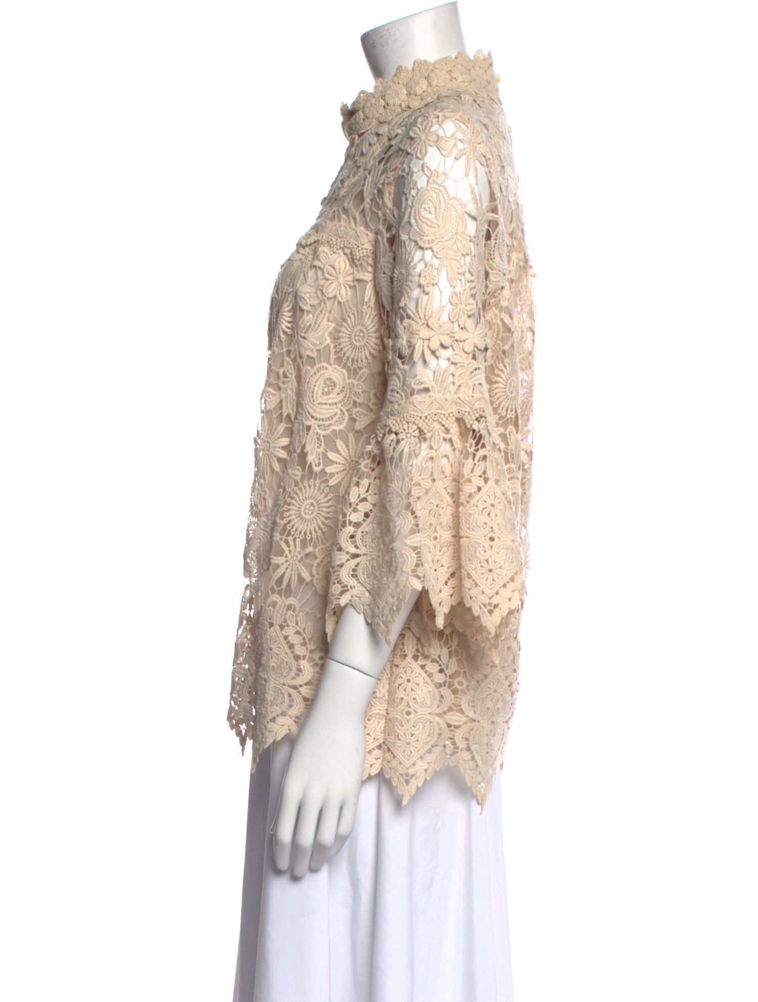 Anna Sui Lace Pattern Mock Neck Blouse