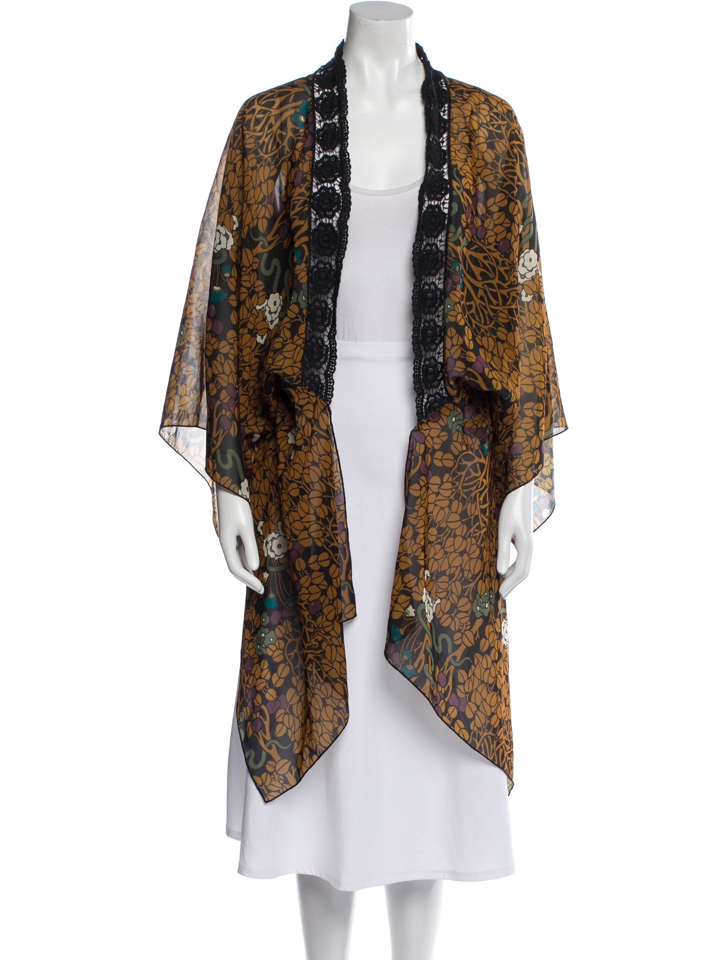 Anna Sui Printed Crochet Trim Robe