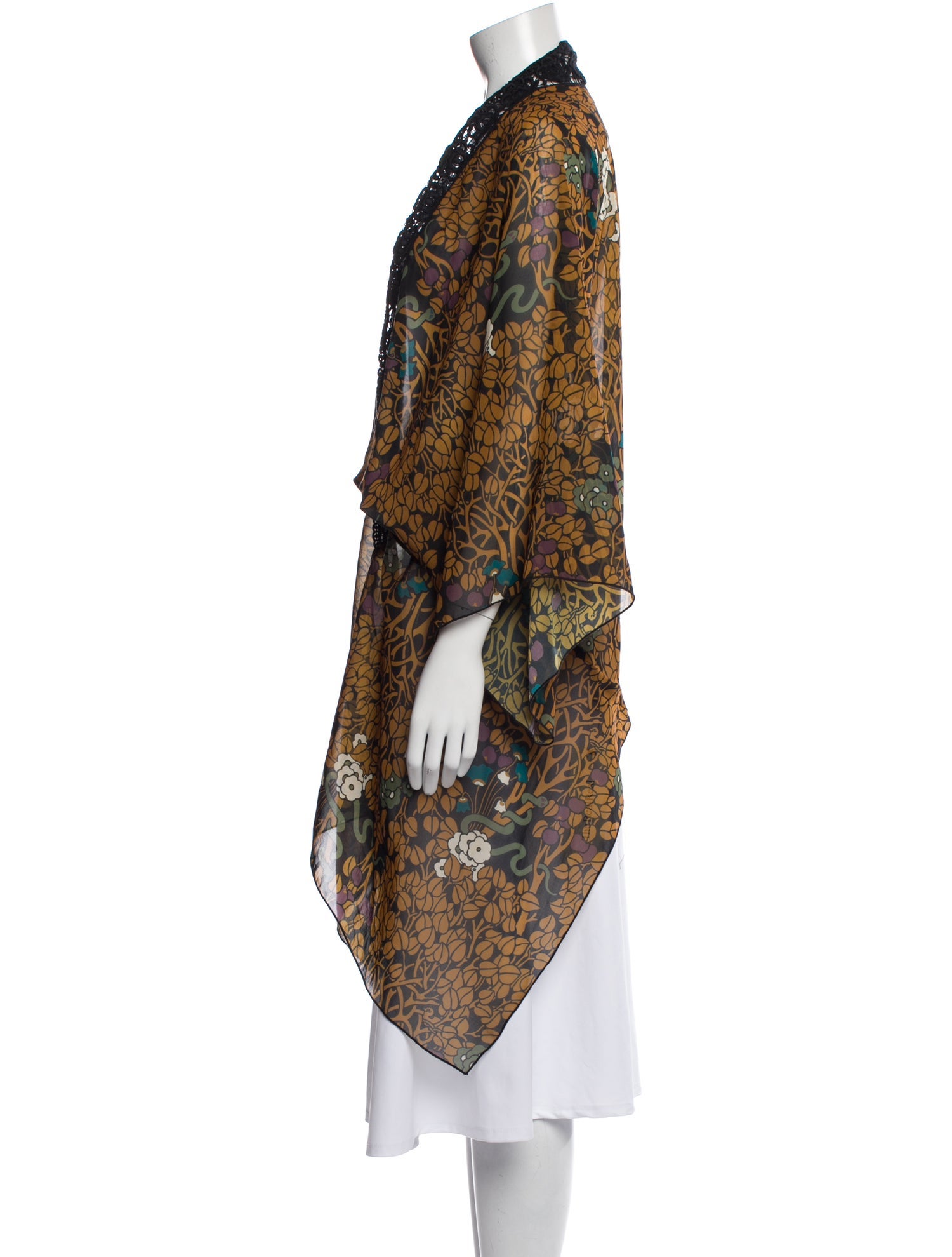 Anna Sui Printed Crochet Trim Robe