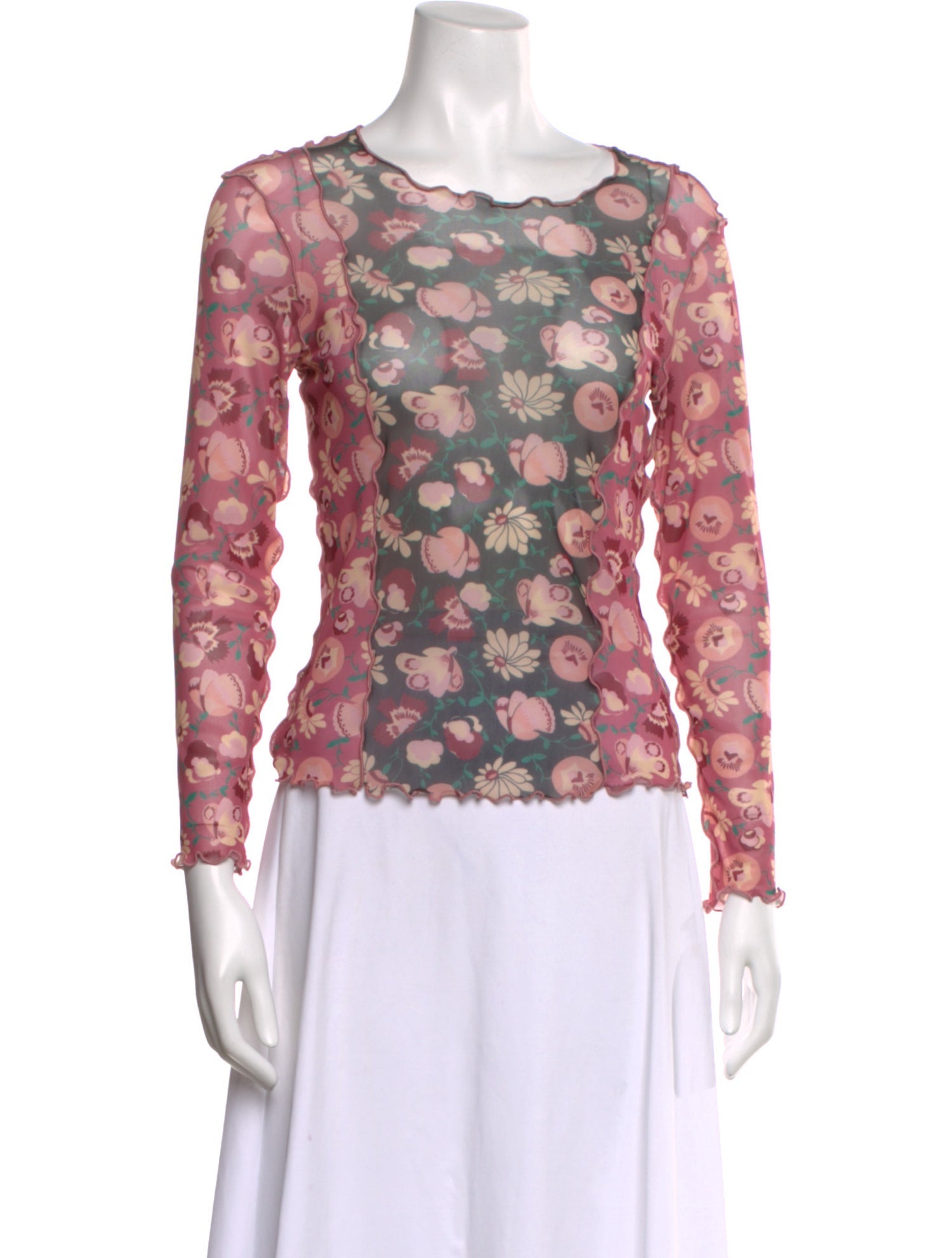 Anna Sui Floral Print Bateau Neckline Blouse