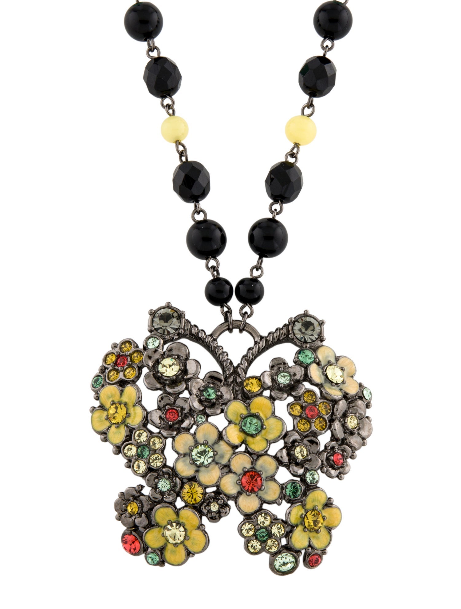 Anna Sui Enamel,Glass Bead & Crystal Floral Butterfly Pendant Necklace