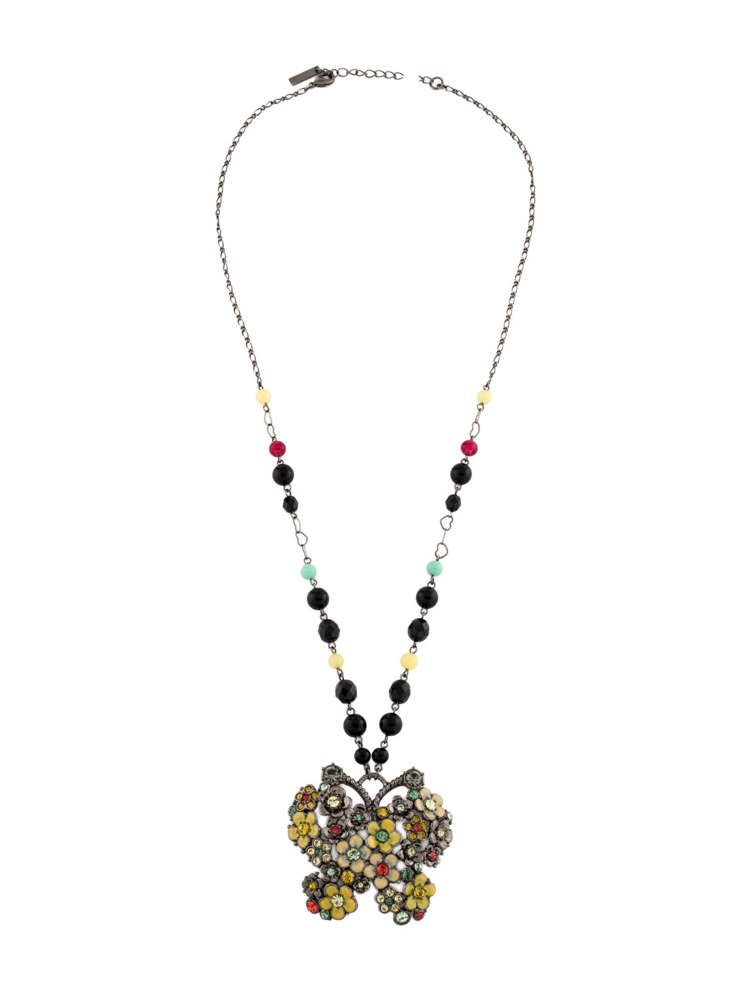 Anna Sui Enamel,Glass Bead & Crystal Floral Butterfly Pendant Necklace