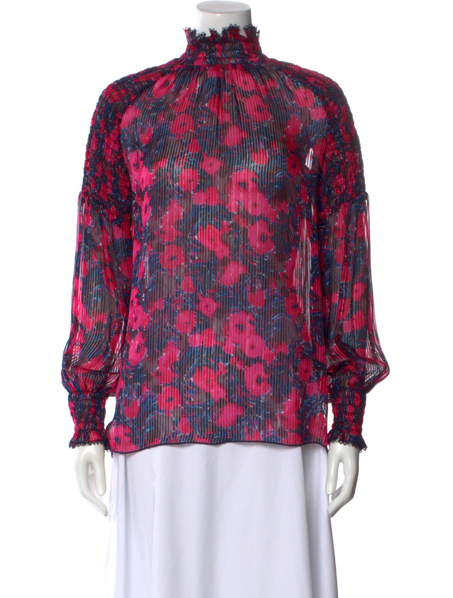Anna Sui Floral Print Mock Neck Blouse