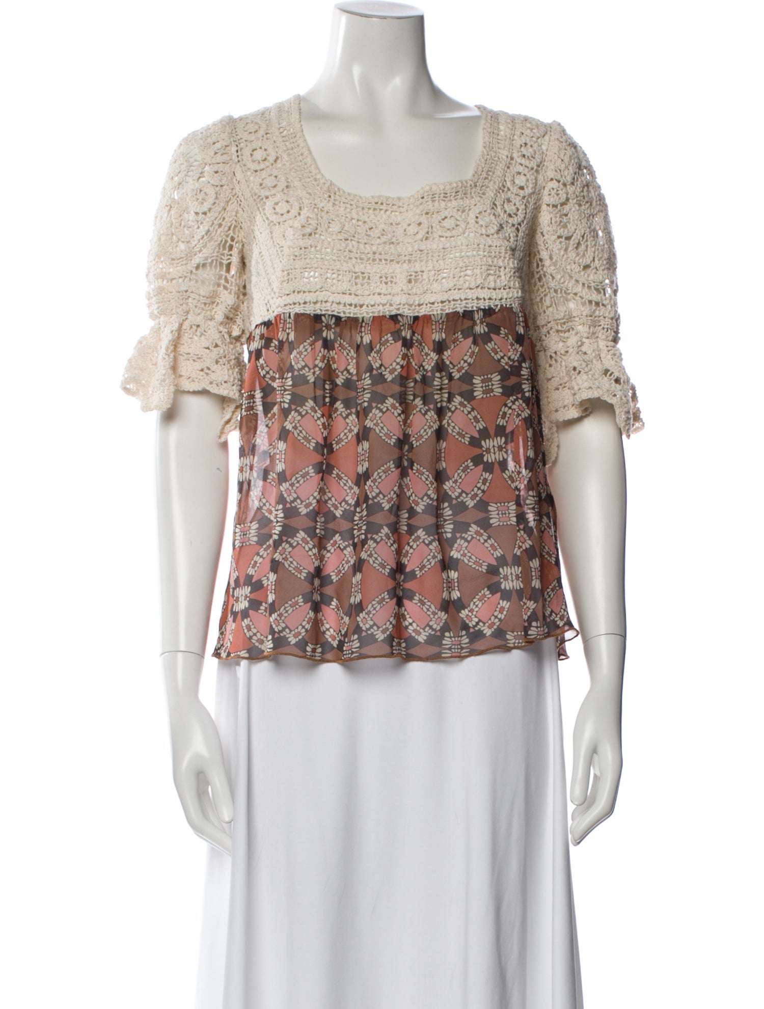 Anna Sui Patterned Square Neckline Blouse