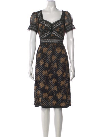 Pre-owned Anna Sui Silk Knee-length Dress In Black