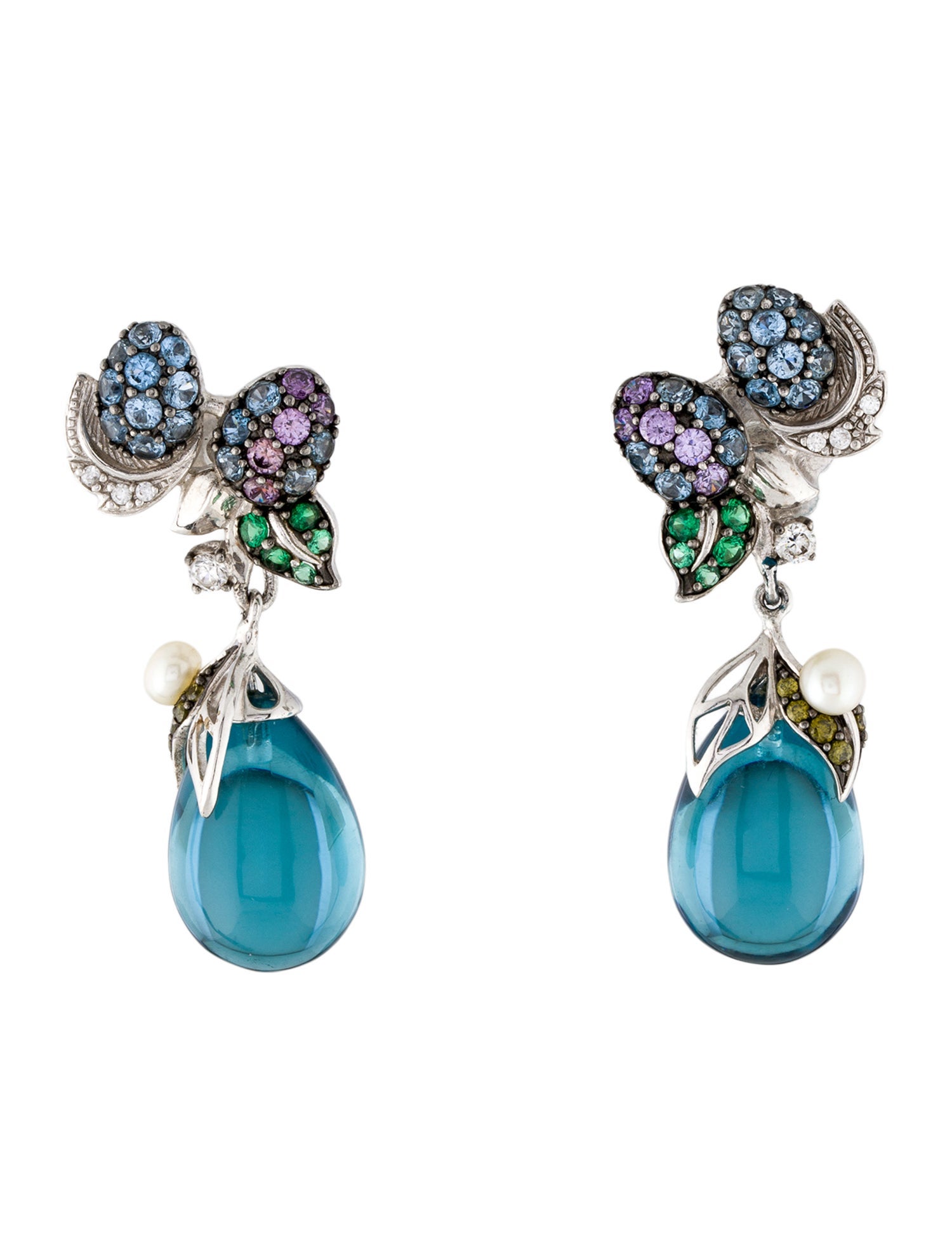 Anabela Chan Synthetic Spinel, Crystal, Glass & Pearl Blueberry Drop Earrings
