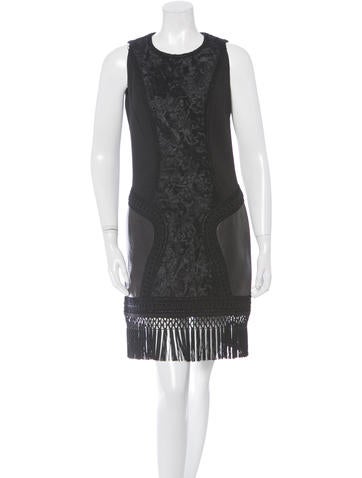 Andrew Gn Leather-Trimmed Velvet Dress w/ Tags