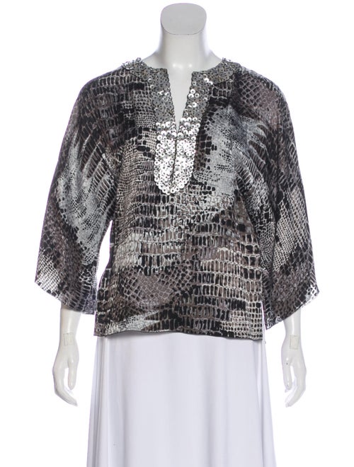 Andrew Gn Silk Printed Blouse Grey